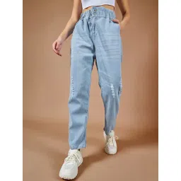 DOLCE CRUDO Blue Relaxed Fit High Rise Stretchable Jeans-picture-12