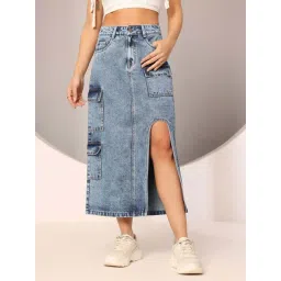 Dolce Crudo Blue Straight Fit Skirt-picture-34