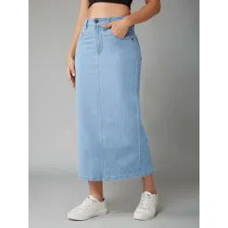 Dolce Crudo Blue Straight Fit Skirt-picture-37
