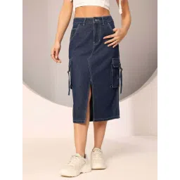 Dolce Crudo Blue Straight Fit Skirt-picture-22