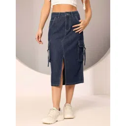 Dolce Crudo Blue Straight Fit Skirt-picture-33