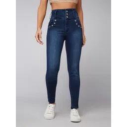 DOLCE CRUDO Busy Street Women Navy Blue Skinny Fit High-Rise Light Fade Stretchable Jeans-picture-35