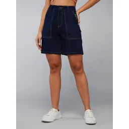 DOLCE CRUDO Dark Blue Denim Regular Fit High Rise Shorts-picture-25
