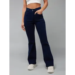 DOLCE CRUDO Dark Blue Denim Slim Fit High Rise Bootcut Jeans-image-37