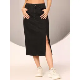 DOLCE CRUDO Denim Straight Midi Skirt-picture-25