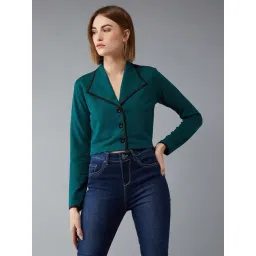 DOLCE CRUDO Green Relaxed Fit Crop Jacket-picture-26