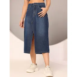 DOLCE CRUDO High Rise A-Line Midi Non-Stretchable Denim Skirt-picture-13