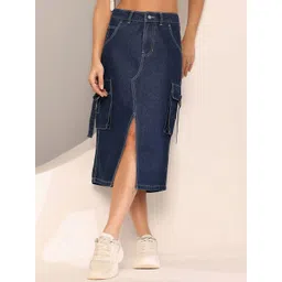 DOLCE CRUDO High Rise Straight Midi Denim Skirt-picture-25