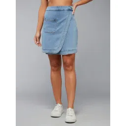 DOLCE CRUDO Light Blue Denim Above Knee Skirt-picture-48