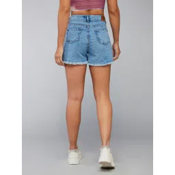 DOLCE CRUDO Light Blue Denim Distressed Mid Rise Shorts image 2
