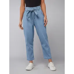 DOLCE CRUDO Light Blue Denim Relaxed Fit High Rise Pants-picture-24