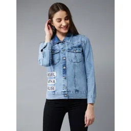 DOLCE CRUDO Light Blue Relaxed Fit Denim Jacket-picture-15