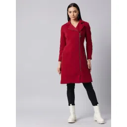 DOLCE CRUDO Maroon Full Sleeves Coat-image-1
