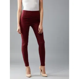 DOLCE CRUDO Maroon Skinny Fit Jeggings-image-11