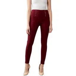 DOLCE CRUDO Maroon Skinny Fit Leggings-image-10