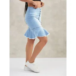 Dolce Crudo Mid Blue Flare Fit Skirts-picture-42