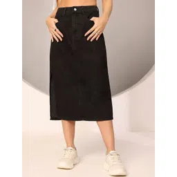DOLCE CRUDO Mid-Rise Straight Side-Slit Midi Skirt-picture-27