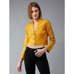 DOLCE CRUDO Mustard Relaxed Fit Crop Jacket-picture-45