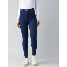 DOLCE CRUDO Navy Blue Skinny Fit High-Rise Stretchable Jeans-picture-10