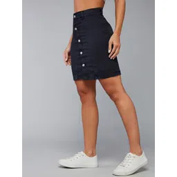DOLCE CRUDO Navy Blue Stretchable Mini A-Line Skirt-picture-10