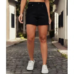 dolce crudo Solid Women Denim Black Denim Shorts-picture-14