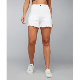 dolce crudo Solid Women Denim White Denim Shorts-picture-13
