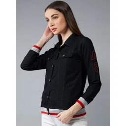 DOLCE CRUDO Women Black Solid Denim Jacket-picture-11
