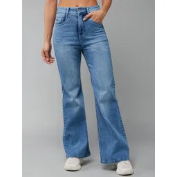 DOLCE CRUDO Women Blue Wide Leg High-Rise Stretchable Jeans-picture-44