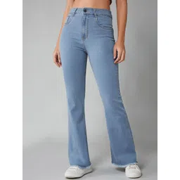 DOLCE CRUDO Women Bootcut High-Rise Light Fade Stretchable Jeans-picture-43