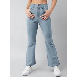 DOLCE CRUDO Women Cotton Crinkle Bootcut High-Rise Light Fade Stretchable Jeans-picture-31