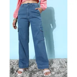 DOLCE CRUDO Women Cotton Wide Leg High-Rise Stretchable Casual Jeans-picture-10