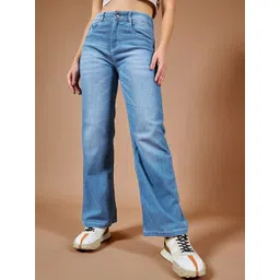 DOLCE CRUDO Women Cotton Wide Leg Light Fade Stretchable Casual Jeans-picture-19