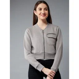 DOLCE CRUDO Women Grey Solid Bomber-picture-33