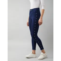 DOLCE CRUDO Women Navy Blue Embellished Skinny Fit High-Rise Stretchable Jeans-picture-19