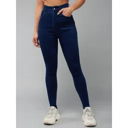 DOLCE CRUDO Women Navy Blue High-Rise Clean Look Skinny Fit Stretchable Jeans-picture-34