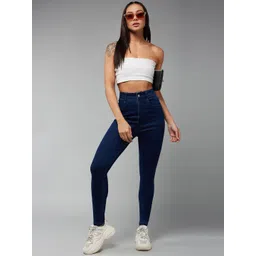 DOLCE CRUDO Women Navy Blue Skinny Fit High-Rise Slash Knee Stretchable Jeans-picture-21
