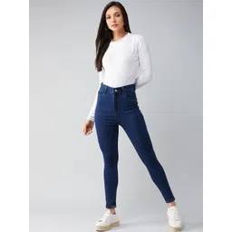 DOLCE CRUDO Women Navy Blue Skinny Fit High-Rise Stretchable Jeans-picture-31