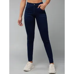 DOLCE CRUDO Women Navy Blue Skinny Fit Mid Rise Regular Length Denim Stretchable Jeans-picture-26