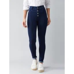 DOLCE CRUDO Women Navy Blue Skinny Fit Stretchable High-Rise Jeans-picture-29