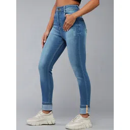 DOLCE CRUDO Women Skinny Fit High-Rise Mildly Distressed Light Fade Stretchable Jeans-picture-39