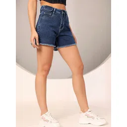 DOLCE CRUDO Women Solid Relaxed Fit High-Rise Denim Shorts-picture-21