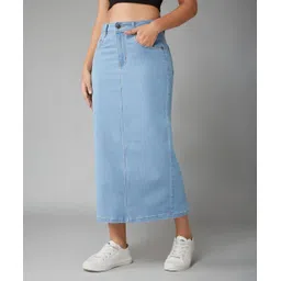 dolce crudo Women Solid Straight Blue Skirt-picture-11