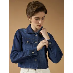 DOLCE CRUDO Women Washed Crop Denim Jacket with Embroidered-picture-19