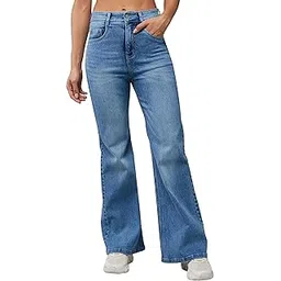 dolce crudo Women's Light Blue Wide-Leg High Rise Regular Length Stretchable Denim Jeans-picture-49