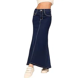 dolce crudo Women's Regular Fit Mid Rise Midi Denim Skirt (DOSS23DEN09-12-522-38, Peacock Blue, 38)-picture-12