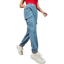 dolce crudo Women's Regular High Rise Clean Look Regular Stretchable Denim Joggers-picture-12