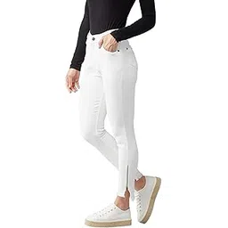 dolce crudo Women's White Skinny Fit High Rise Side Slit Raw Edge Detailing Clean Look Cropped Stretchable Denim Jeans-picture-53