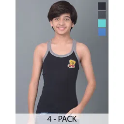Dollar Bigboss Boys Pack Of 4 Solid Cotton Innerwear Vests-picture-17