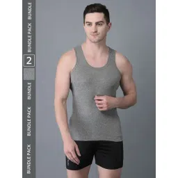 Dollar Bigboss Grey Cotton Regular Fit Vest - Pack Of 2-picture-10