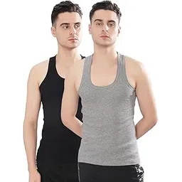 dollar bigboss Men's Derby Black & Grey Melange RN Vest (Pack of 2)-picture-52